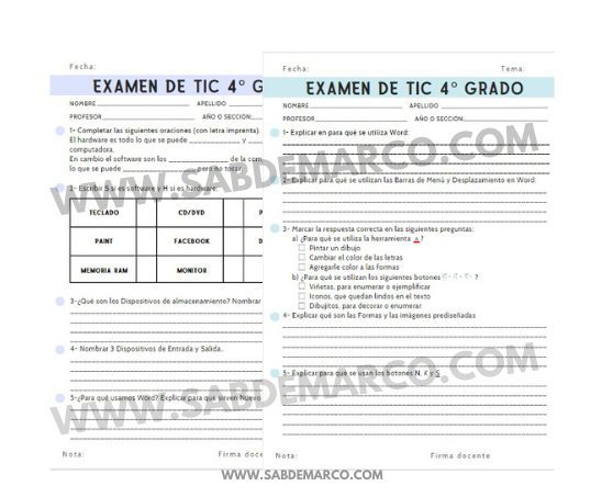 Pruebas de computación 4to grado