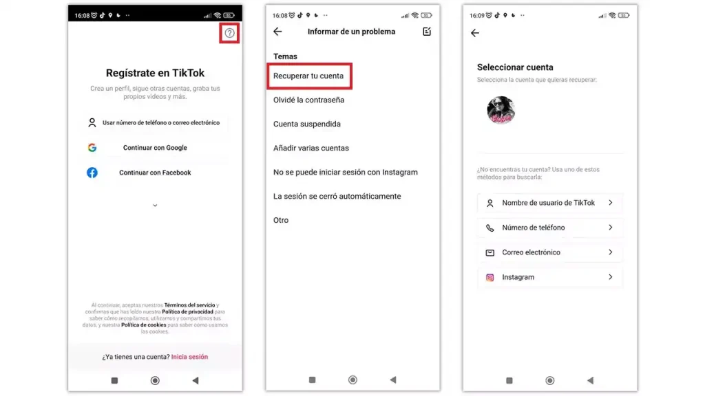 recuperar cuenta de tiktok