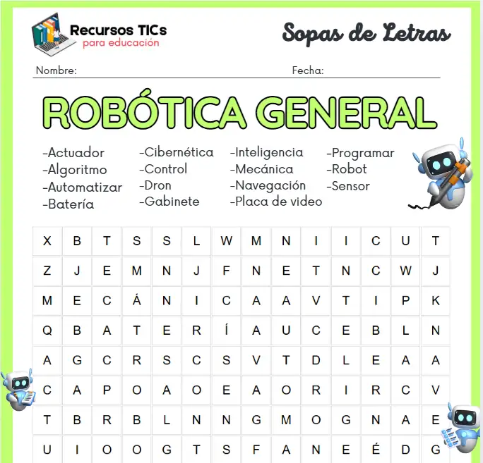 Sopa de letras para imprimir de robótica