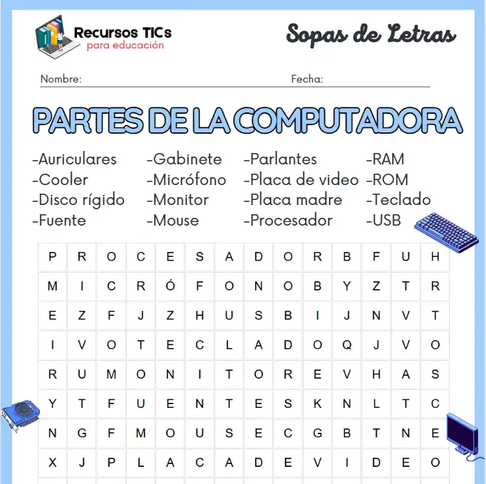 Sopa de letras para imprimir de la computadora