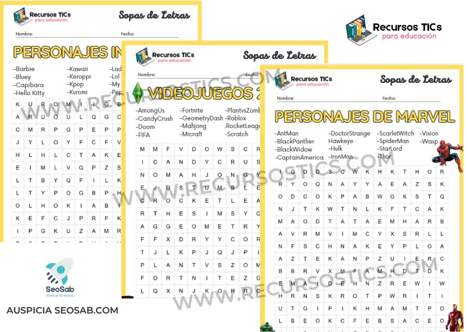 Sopas de letras infantiles