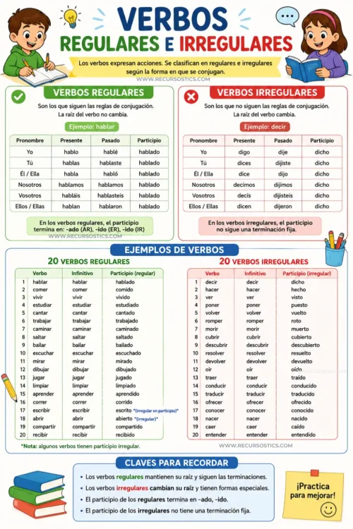 verbos regulares e irregulares en español